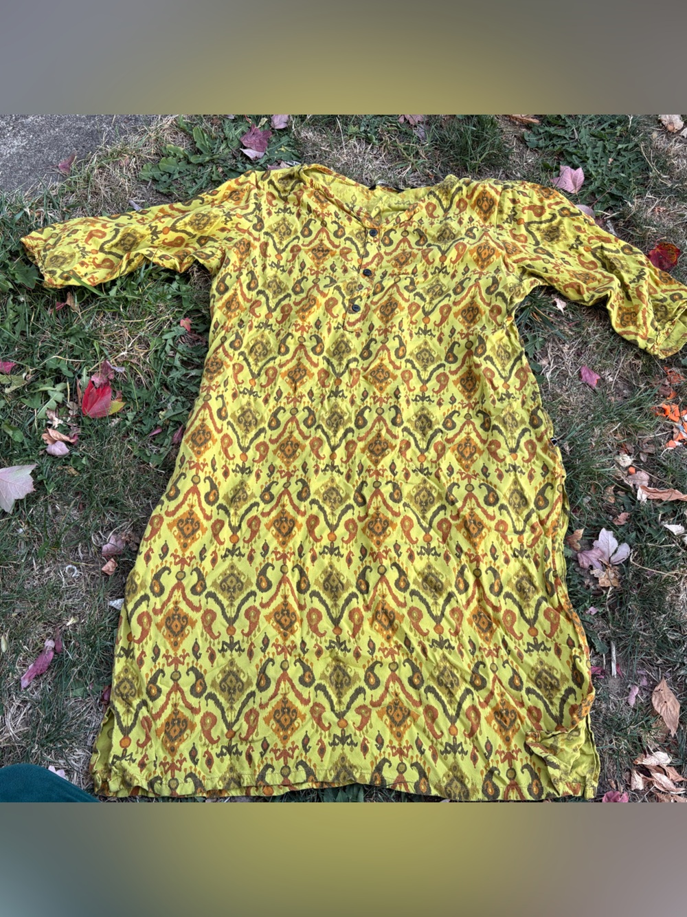Bright Yellow Printed Tunic Top with Three-Quarter Sleeves